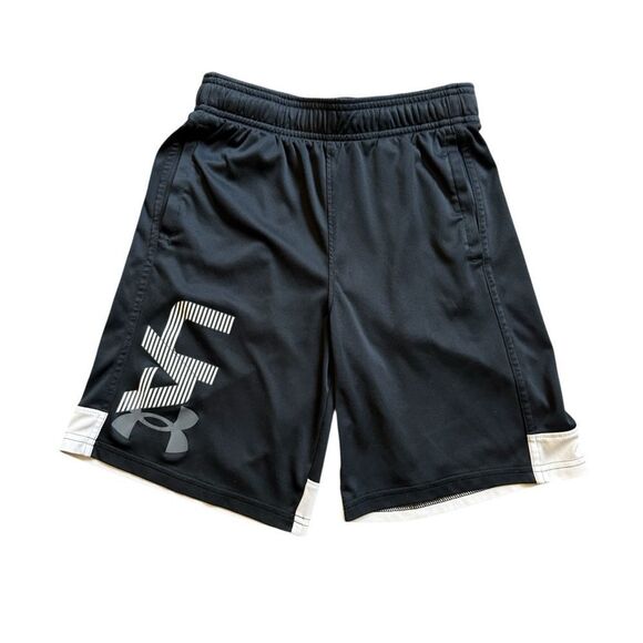 Under Armour Shorts Activewear Boys Black Gray White Athleisure Medium Gym - Picture 1 of 7